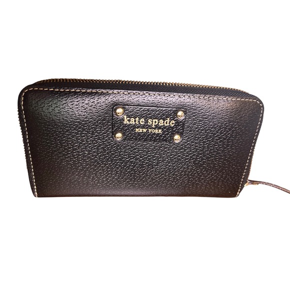 Kate Spade Black Pebbled Leather Zip‎ Around Continental Wallet EUC - Picture 1 of 11